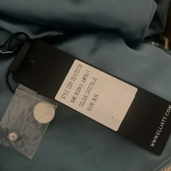 NWT Anthropologie Elliat Begonia Cadet Blue Satin Halter Neck Jumpsuit Size XS - Picture 8 of 8